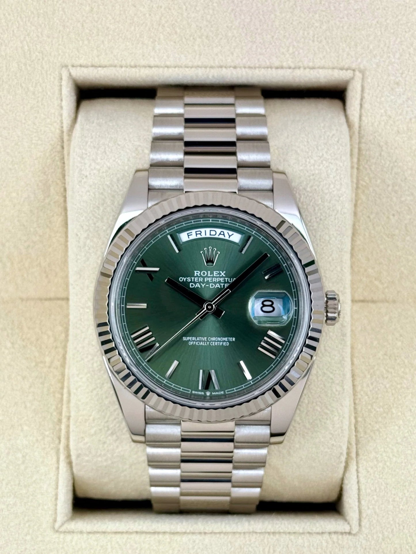 Day-Date Assembled 40mm 228239 White Gold Plated Olive Dial