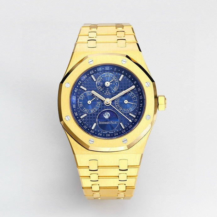 AP Samlet Royal Oak Perpetual Calendar 41 mm stål-gul 26574ST blå urskive