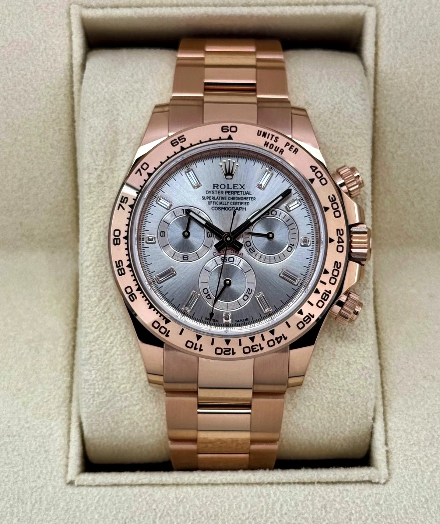 Daytona Assembled (100) 40mm 116505 Rose Gold Sundust Diamond Baguette Dial