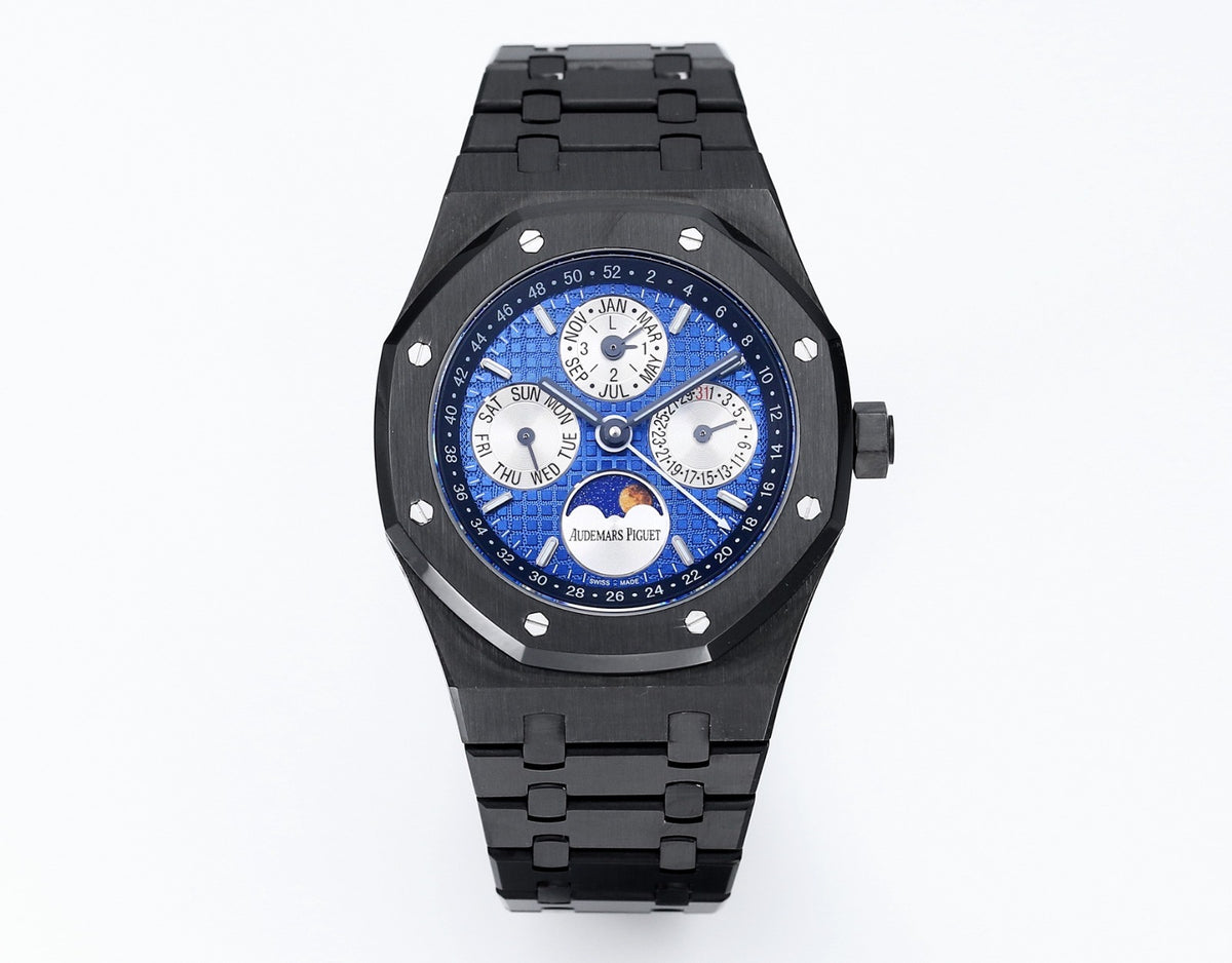 AP samlet Royal Oak evighedskalender 41mm sort stål 26574ST blå urskive
