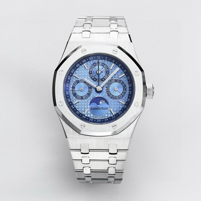 AP samlet Royal Oak evighedskalender 41mm 26574ST blå-isfarvet urskive