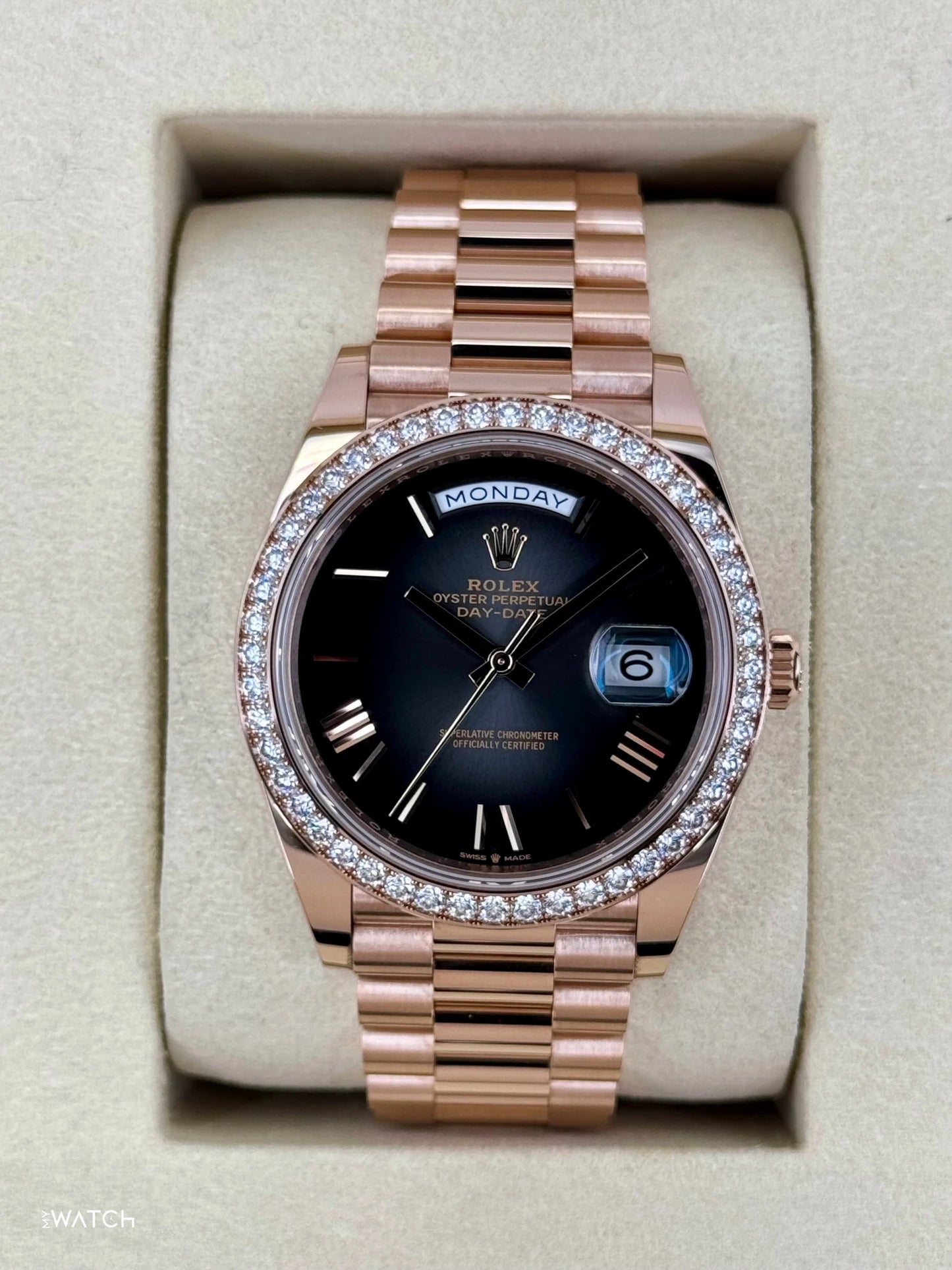 Day-Date Assembled New 2025 40mm 228345RBR Rose Gold Slate Ombre Dial