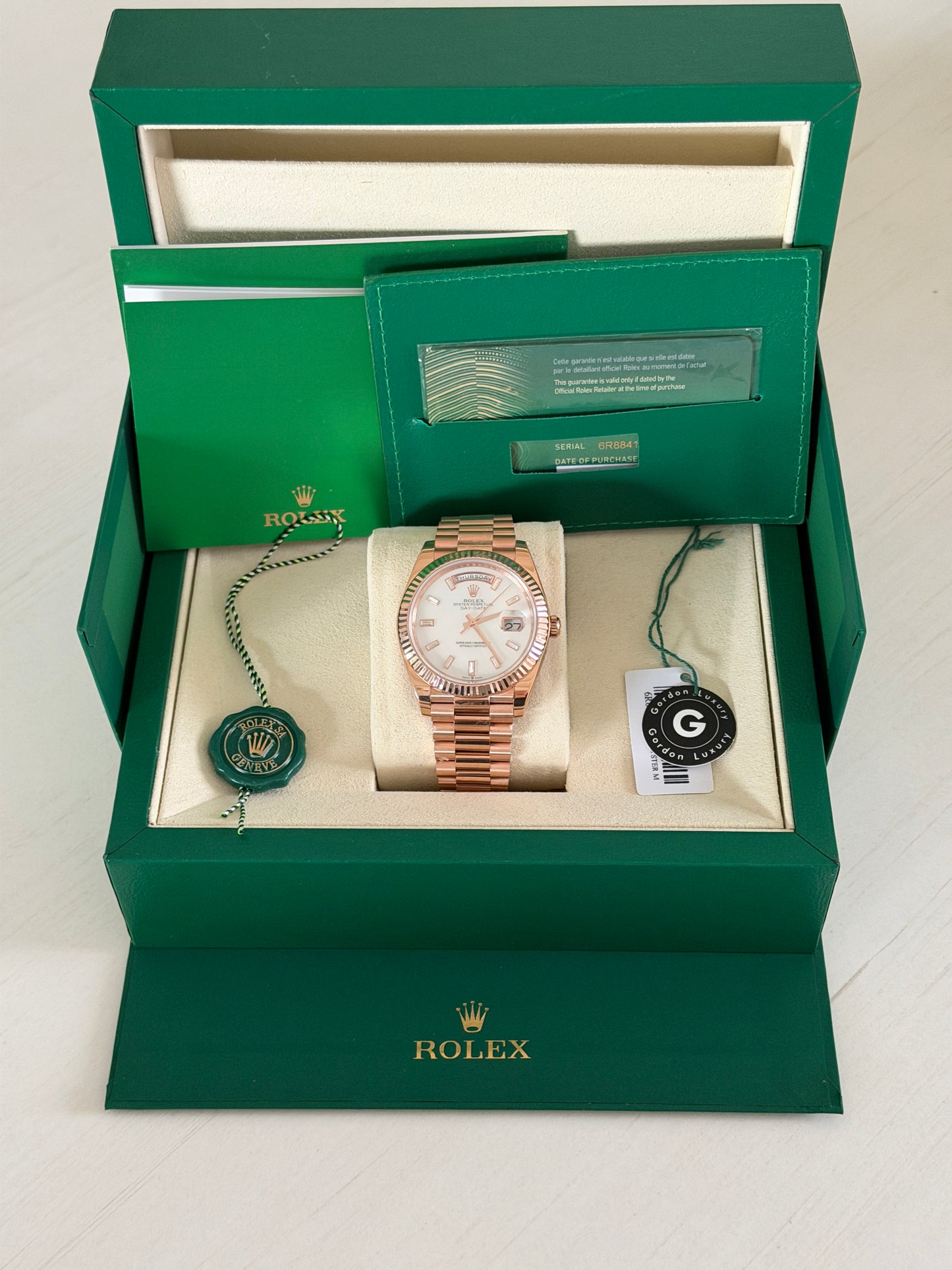 Day-Date Assembled 40mm 228235 Rose Gold Mother Of Pearl Diamond Dial