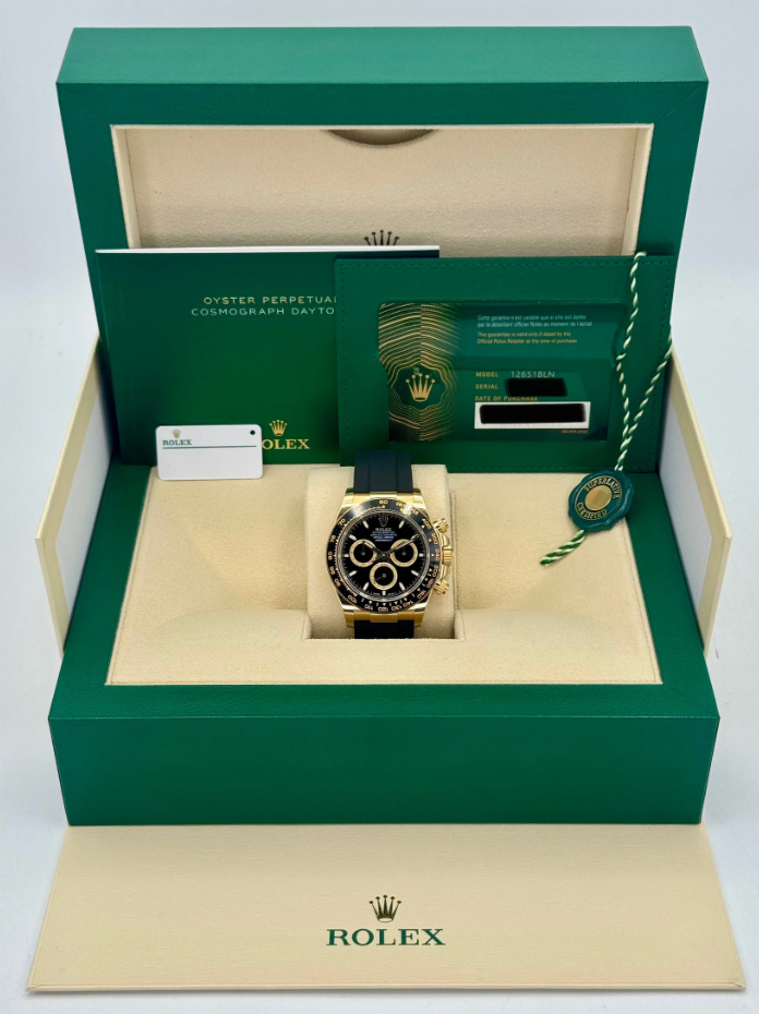 NEW 2024 Daytona Assembled 40mm 126518LN Yellow Gold-plated Oysterflex Black Dial