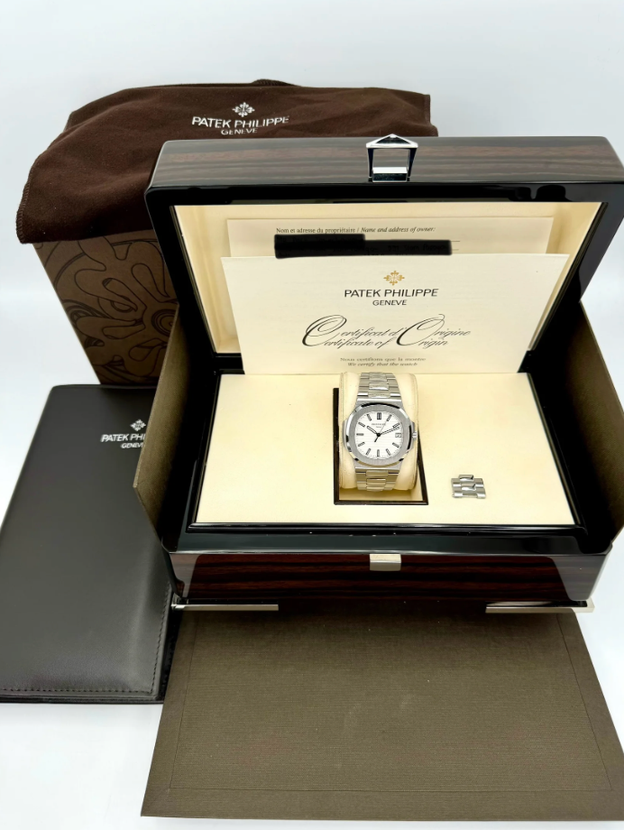 PP Nautilus Montado 100% 40mm 5711/1A Acero Inoxidable Esfera Blanca