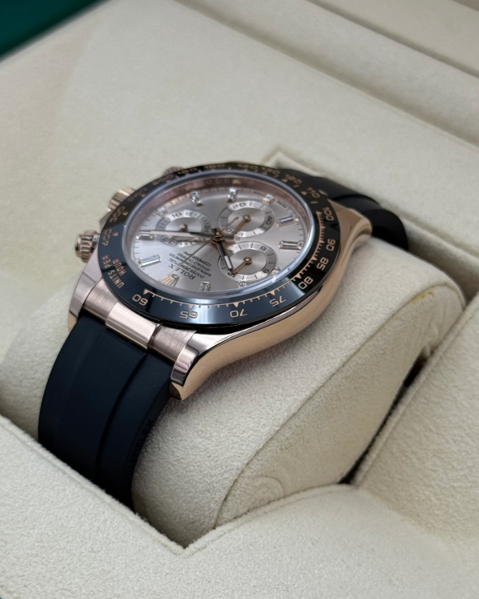 Daytona Assembled (100) 40mm 116515LN Rose Gold-plated Oysterflex Sundust Baguette Dial