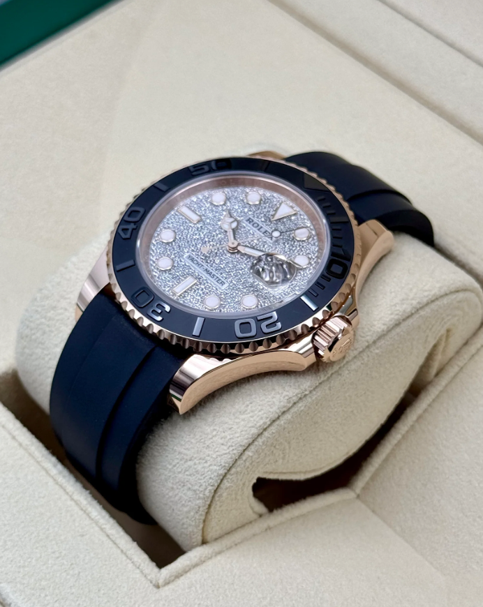 New 2025 Yacht-Master Assembled 100% 40mm 126655 Rose Gold-Plated Diamond Paved Dial