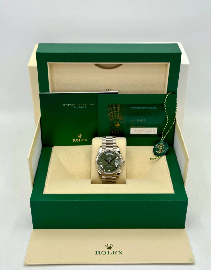 Day-Date Assembled 40mm 228239 White Gold Plated Olive Dial