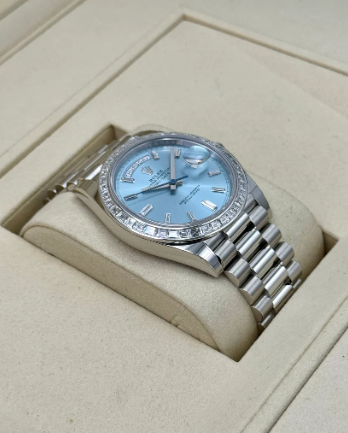 NEW 2025 Day-Date Assembled 40mm 228396TBR Ice Blue Diamond Baguette Dial