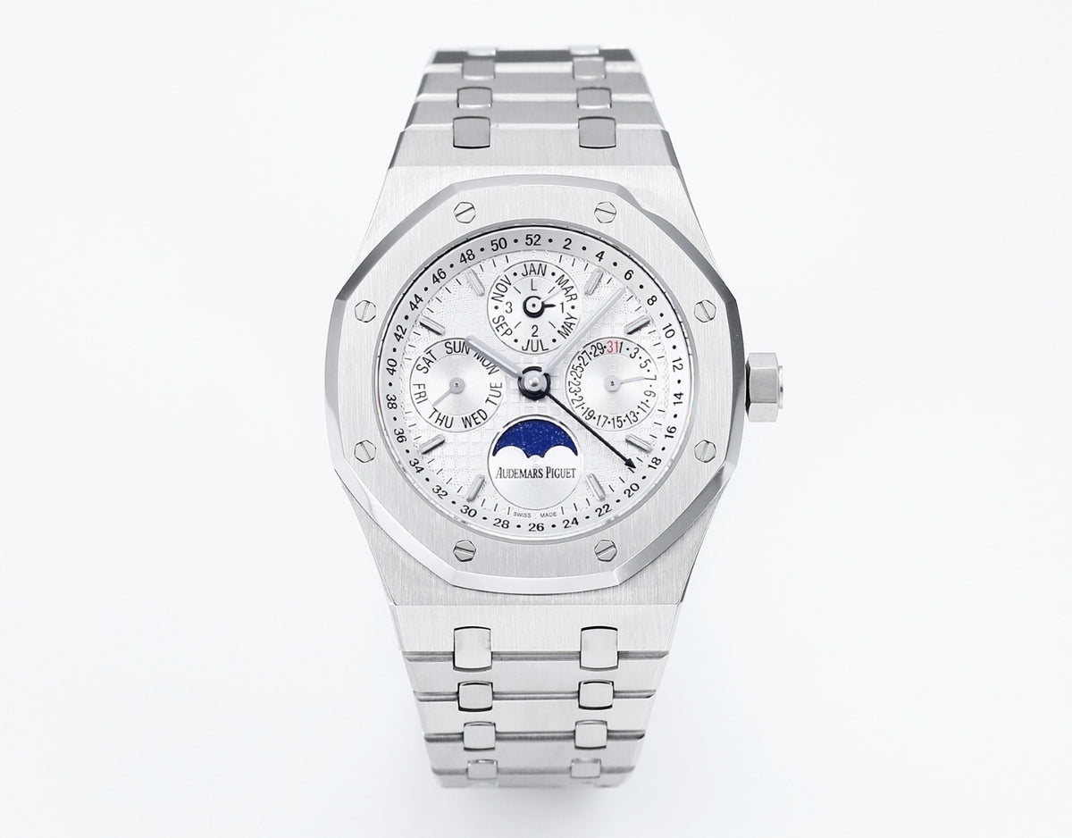 AP samlet Royal Oak evighedskalender 41mm 26574ST hvid urskive