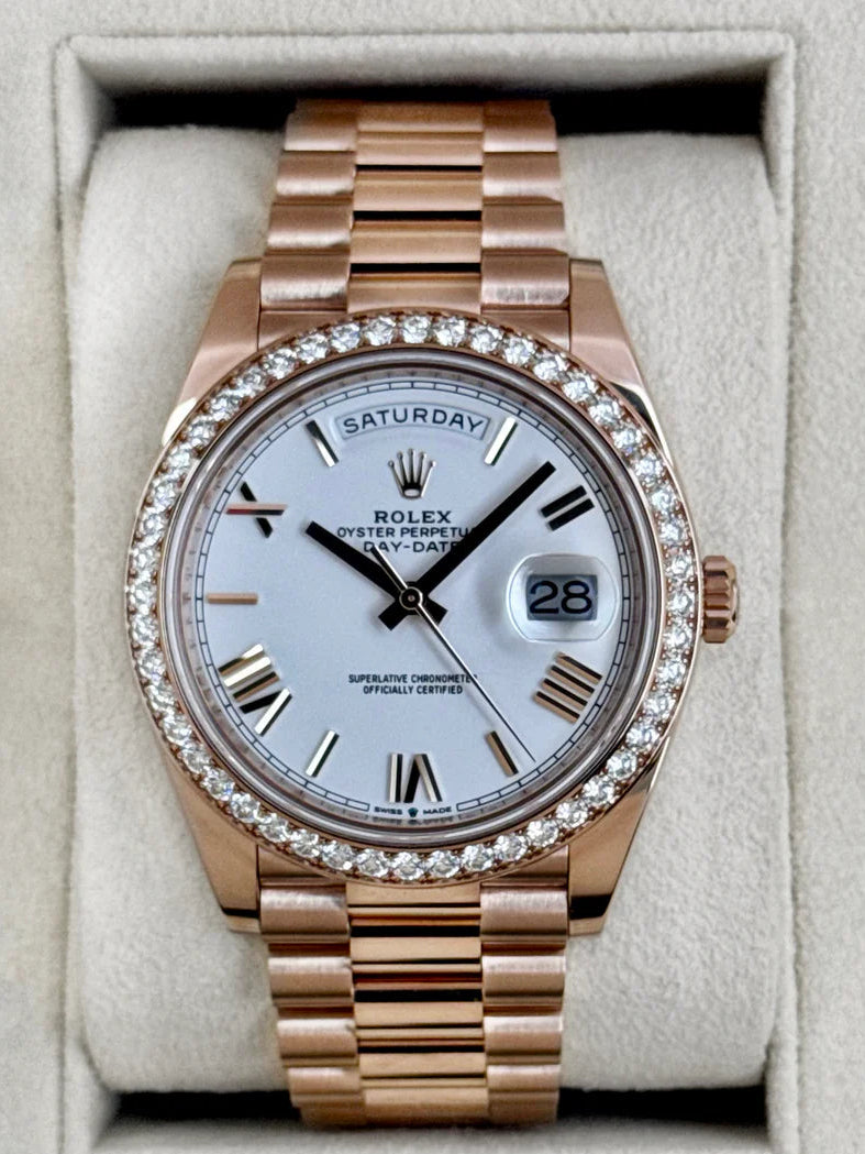 Day-Date Samlet 40mm 228345RBR Rosaguldfarvet Hvid Skive