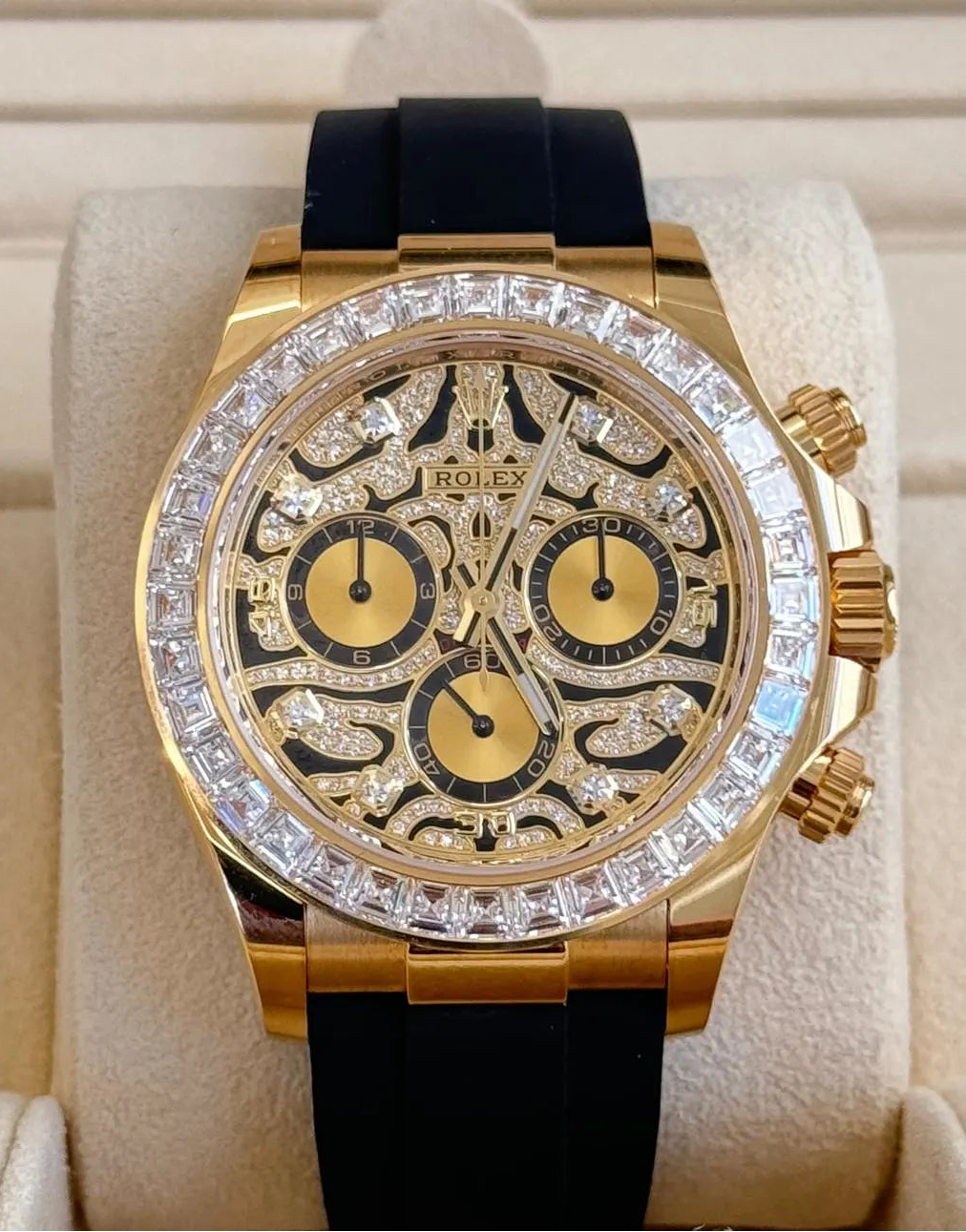 Daytona Assembled (100) 40mm Laminated Yellow gold18k "Tiger" Black Oysterflex Strap 116588TBR