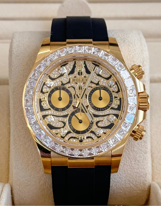 Daytona Assembled (100) 40mm Laminated Yellow gold18k "Tiger" Black Oysterflex Strap 116588TBR