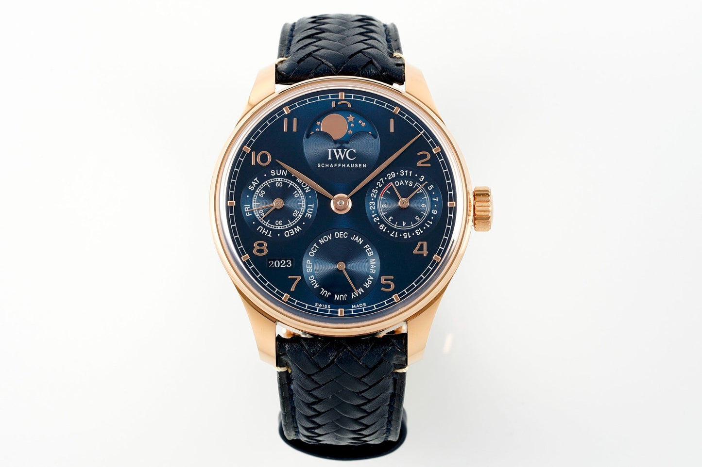 IW503312 IWC Monterad (100) 44mm Portuguese Evighetskalender guldbelagd blå urtavla