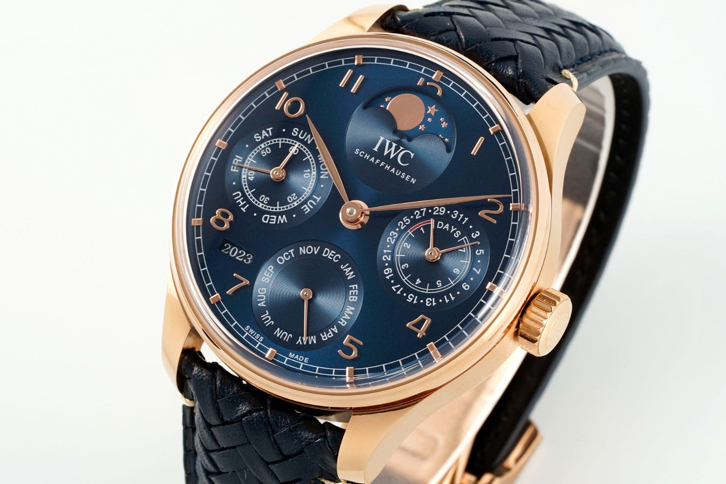 IW503312 IWC Monterad (100) 44mm Portuguese Evighetskalender guldbelagd blå urtavla