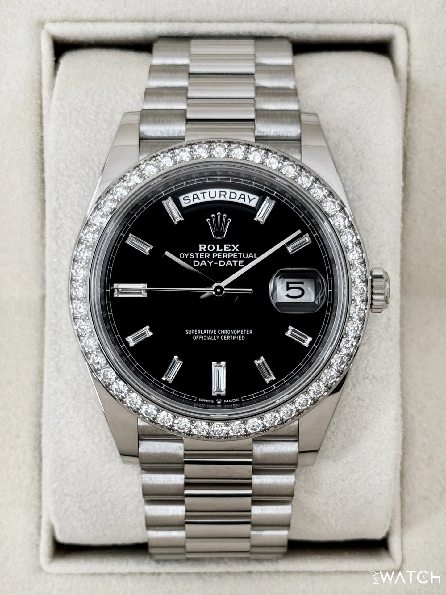 Day-Date Assembled 40mm 228349RBR Presidential Black Diamond Baguette Dial