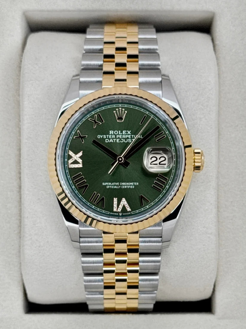 Datejust ensamblado (100) 36mm 126233 bicolor con brazalete Jubilee y esfera verde con diamantes