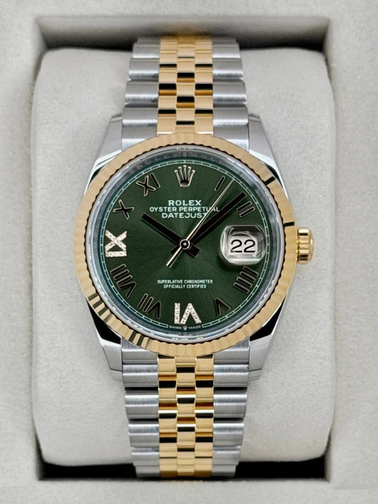 Datejust assemblée (100) 36mm 126233 bicolore, bracelet Jubilee, cadran vert serti de diamants