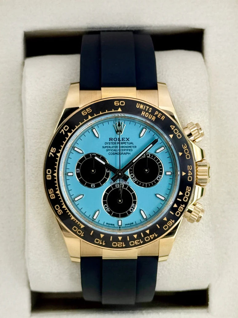 Nuovo Daytona 2025 Assemblato (100) 40mm 126500LN Oysterflex Quadrante Oro Tiffany Blu