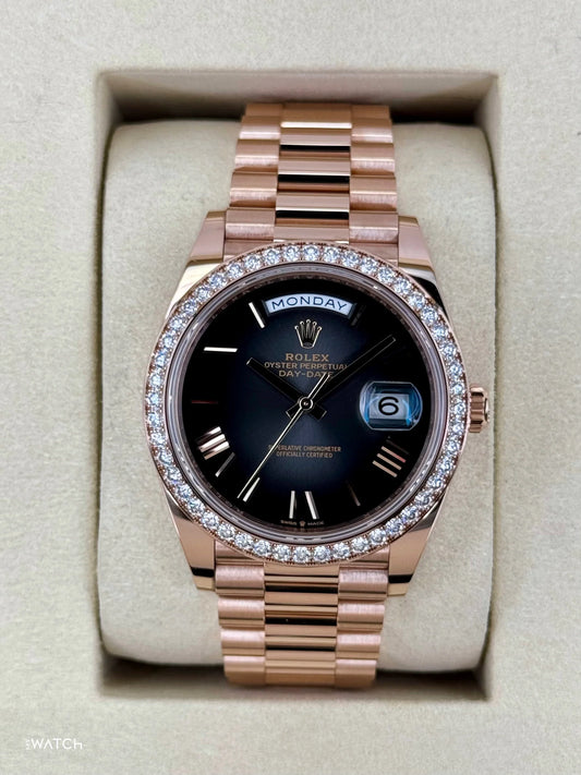 Day-Date Assembled New 2025 40mm 228345RBR Rose Gold Slate Ombre Dial