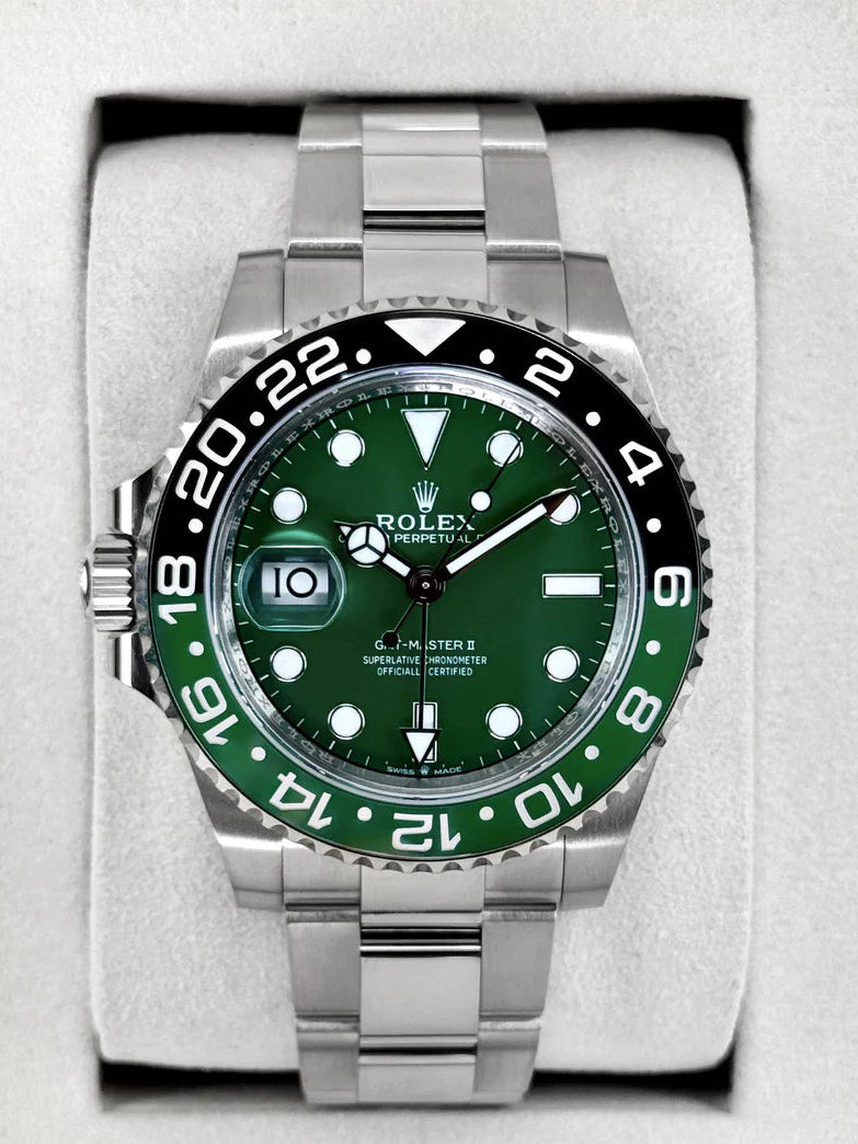 NOUVEAU 2025 GMT-Master II Assemblé (100) "Sprite" Cadran Vert 40mm 126729VTNR Oyster Plaqué Or