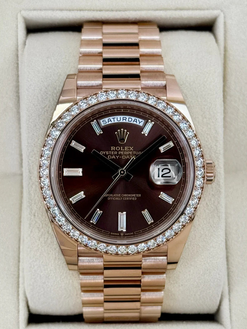 Day-Date Assembled 40mm 228345RBR Rose Gold Chocolate Diamond Dial