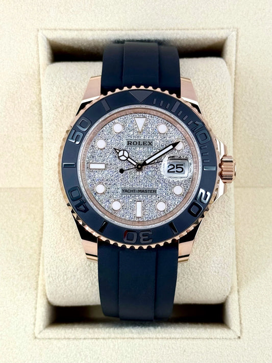 New 2025 Yacht-Master Assembled 100% 40mm 126655 Rose Gold-Plated Diamond Paved Dial