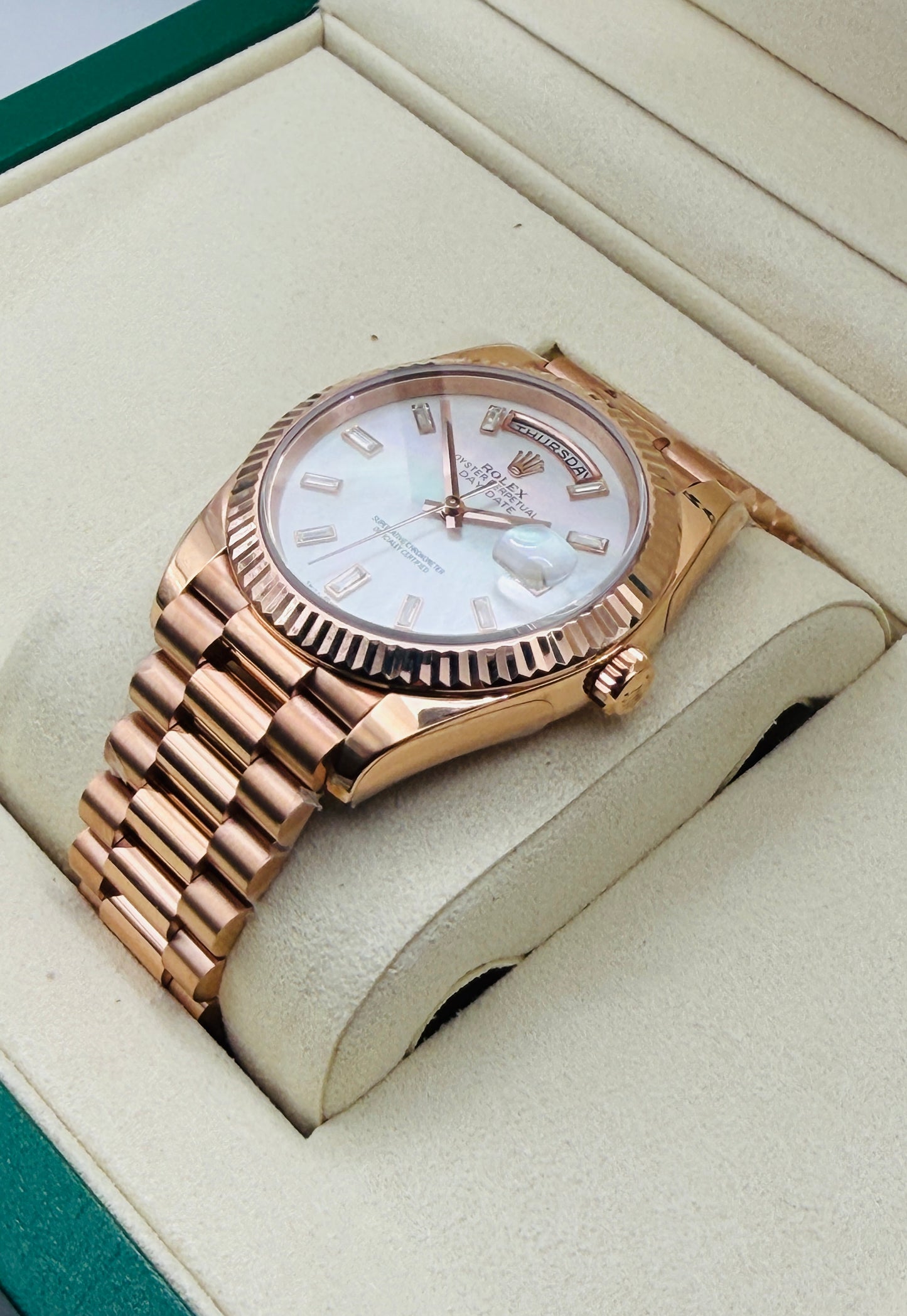 Day-Date Assembled 40mm 228235 Rose Gold Mother Of Pearl Diamond Dial