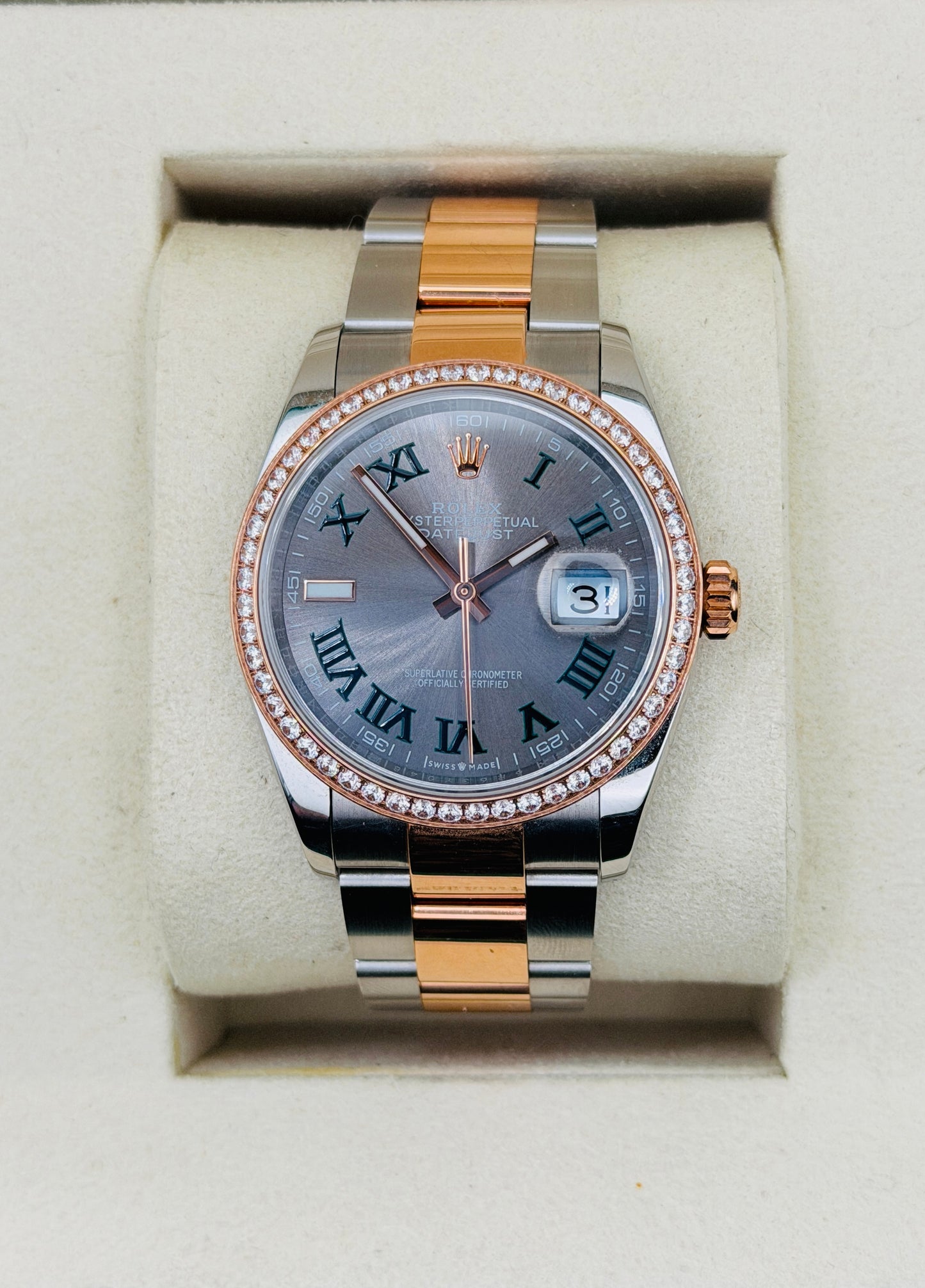 Datejust Assembled (100) 36mm 126231 Two-Tone oyster Slate Rhodium bezel zirconia