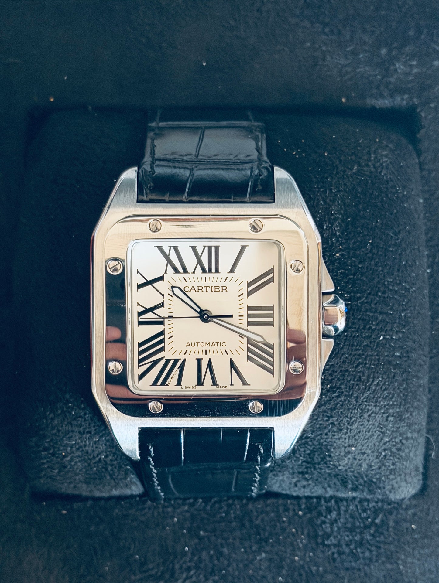 CT Santos 39.8mm WSSA0029 Black alligator leather Steel White Dial