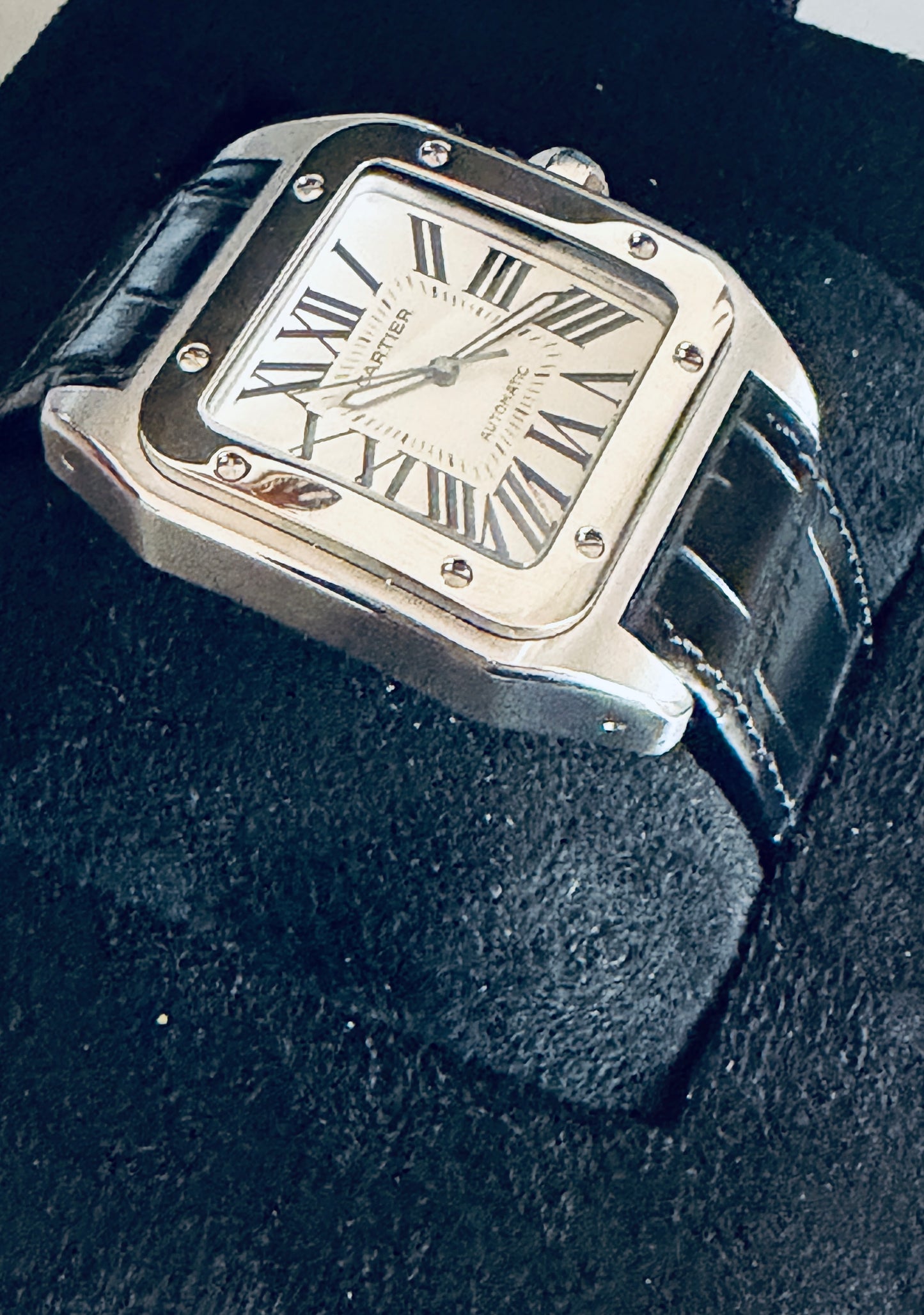 CT Santos 39.8mm WSSA0029 Black alligator leather Steel White Dial