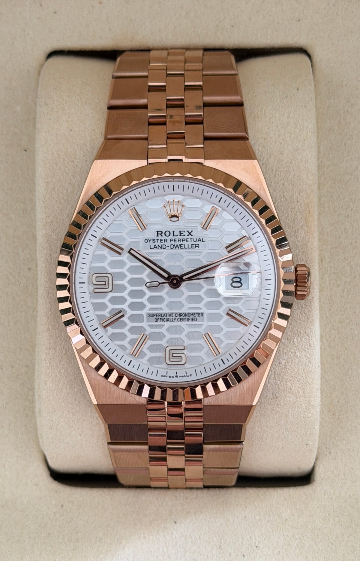 NUOVO Land-Dweller 2025 90% 40 mm 127335 placcato in oro Everose