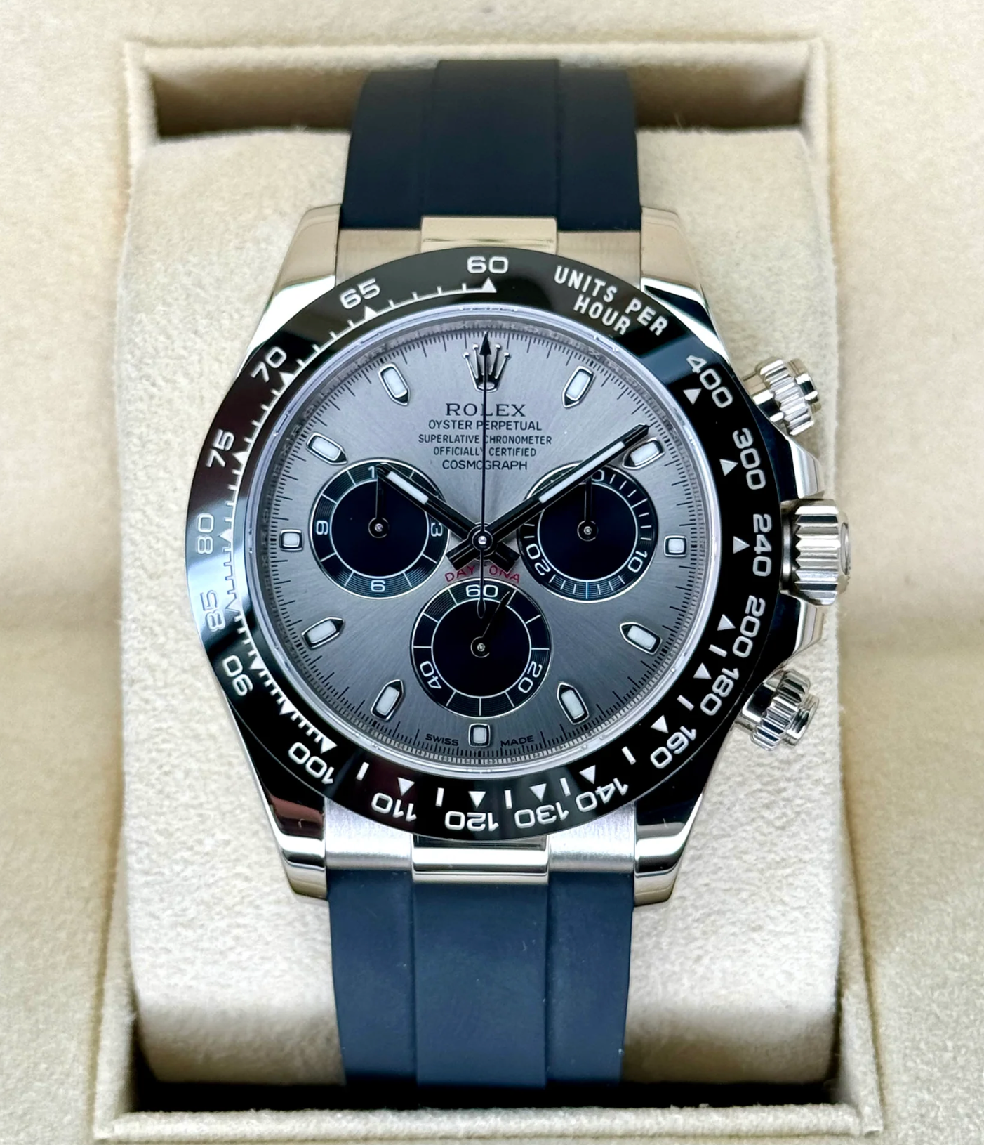 Daytona Assemblé (100) 40mm 116519LN Or Blanc Oysterflex Cadran Gris Fantôme 