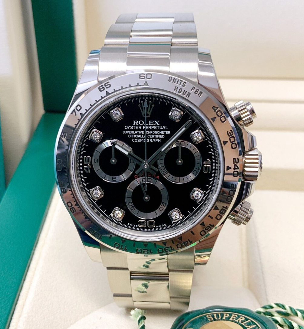 Daytona Assembled 80% 116509 white gold black diamond dial