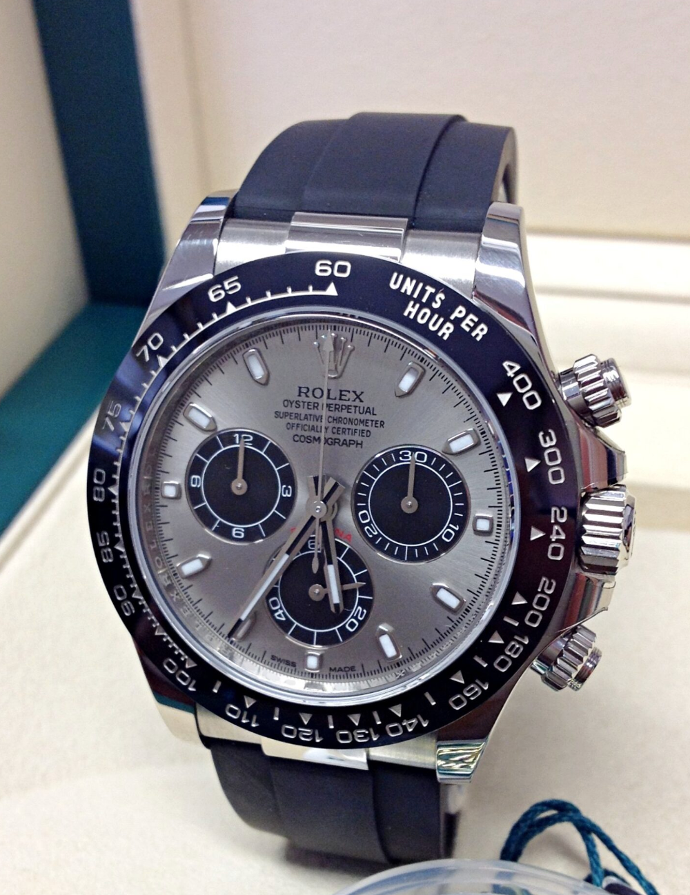 Daytona Assembled 80% oysterflex 116519LN white gold plated rhodium dial