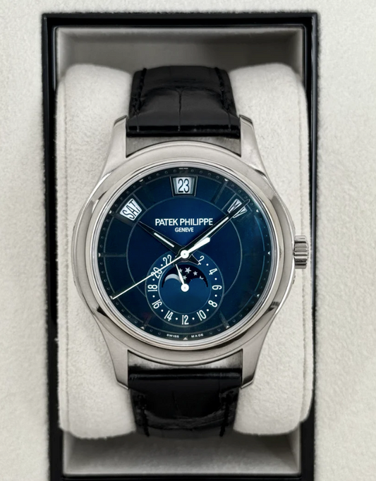 PP Annual Calander 40mm 5205G White Gold Blue Dial (Deployant Buckle)