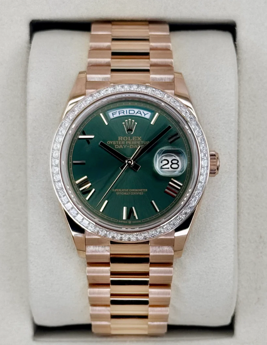 Day-Date Assembled 40mm 128395TBR Presidential Rose Gold Olive Dial