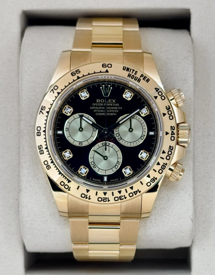 New 2026 Daytona Assembled (100) 40mm 126508 18K Yellow Gold Black Diamond Dial