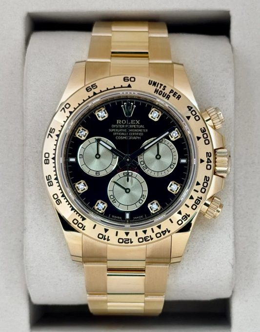 New 2026 Daytona Assembled (100) 40mm 126508 18K Yellow Gold Black Diamond Dial