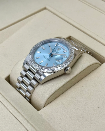 NEW 2025 Day-Date Assembled 40mm 228396TBR Ice Blue Diamond Baguette Dial