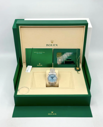 NEW 2025 Day-Date Assembled 40mm 228396TBR Ice Blue Diamond Baguette Dial