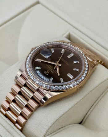 Day-Date Assembled 40mm 228345RBR Rose Gold Chocolate Diamond Dial
