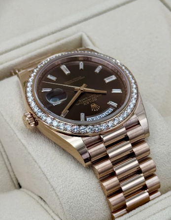 Day-Date Assembled 40mm 228345RBR Rose Gold Chocolate Diamond Dial