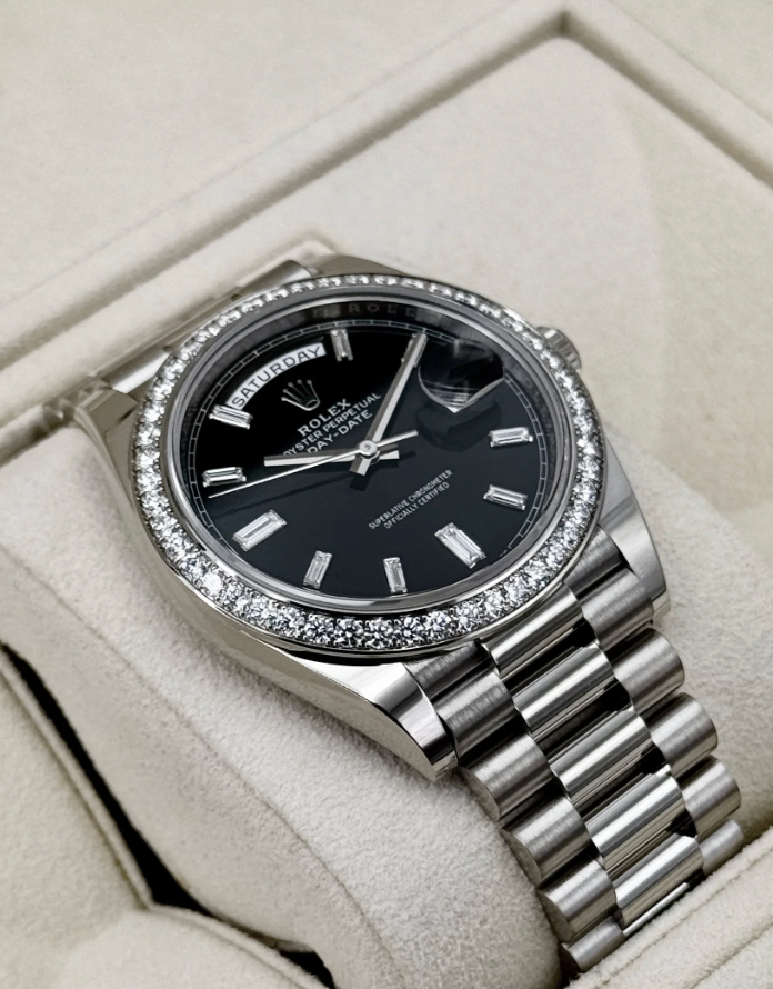Day-Date Assembled 40mm 228349RBR Presidential Black Diamond Baguette Dial