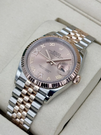 Datejust samengesteld (100) 36 mm 126231 tweekleurige Jubilee-horloge met roségouden diamanten wijzerplaat