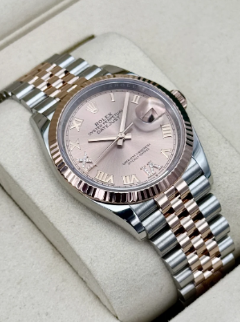 Datejust samengesteld (100) 36 mm 126231 tweekleurige Jubilee-horloge met roségouden diamanten wijzerplaat