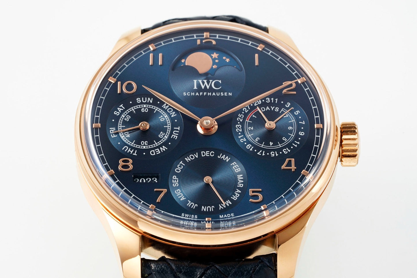 IW503312 IWC Monterad (100) 44mm Portuguese Evighetskalender guldbelagd blå urtavla