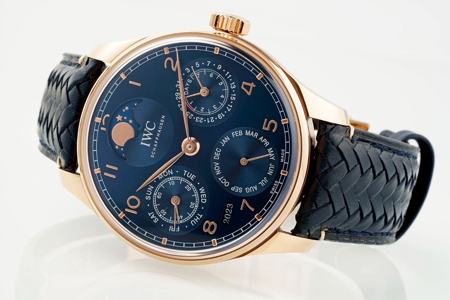 IW503312 IWC Monterad (100) 44mm Portuguese Evighetskalender guldbelagd blå urtavla