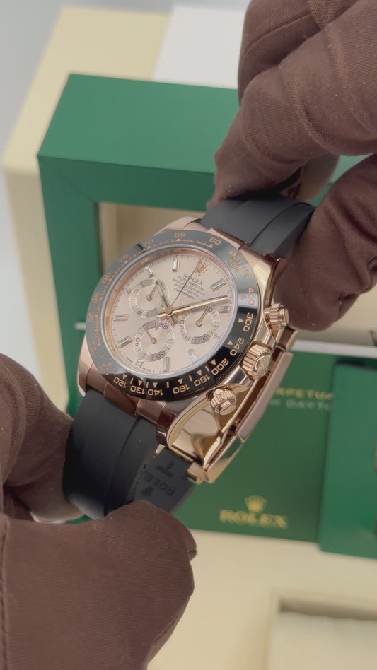Daytona Assembled (100) 40mm 116515LN Rose Gold-plated Oysterflex Sundust Baguette Dial
