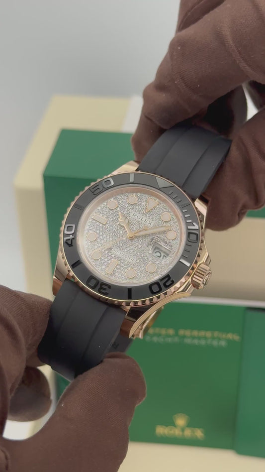New 2025 Yacht-Master Assembled 100% 40mm 126655 Rose Gold-Plated Diamond Paved Dial